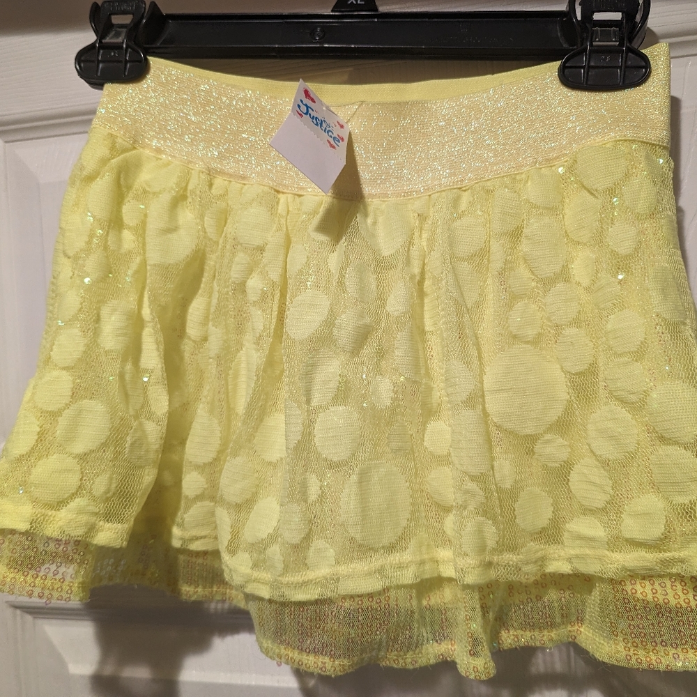 Justice Yellow Neon Sequin Skirt Size 8
